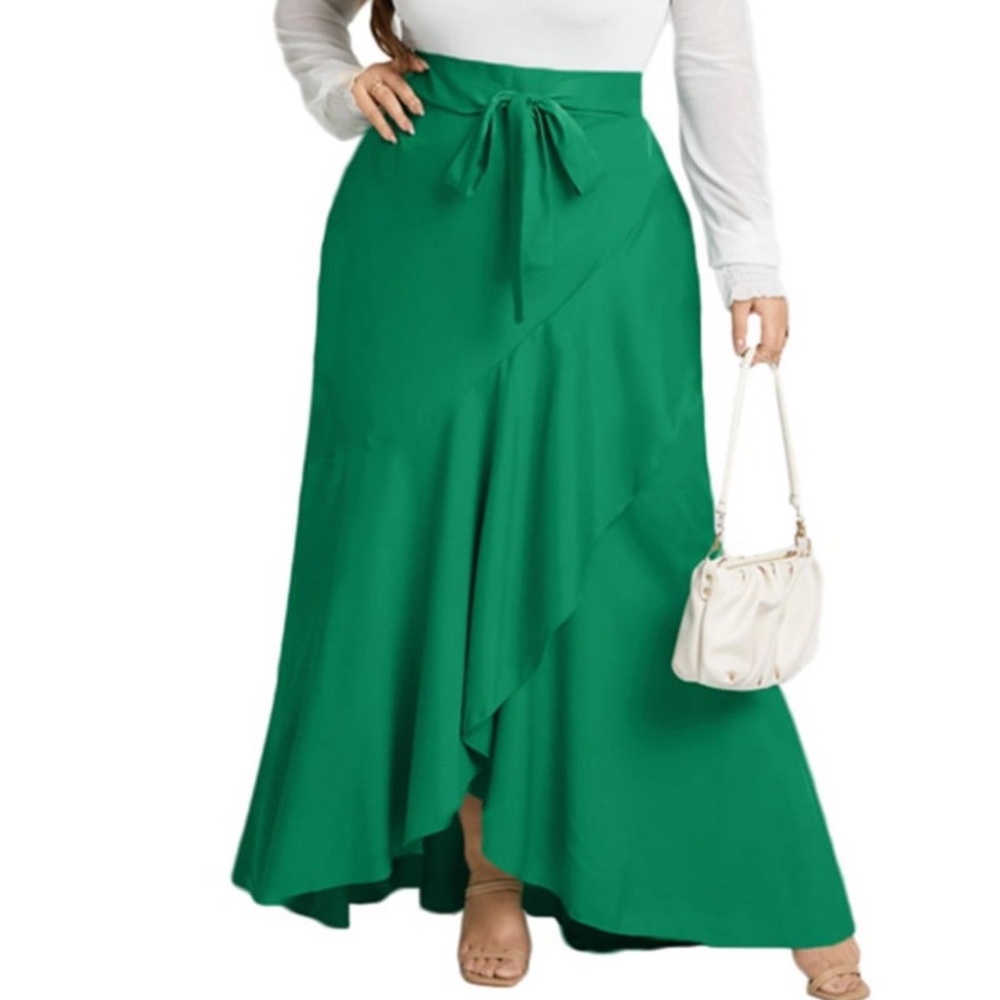 NEW| Mermaid Belted Trim Ruffled Panel Hem Skirt - Picture 1 of 11